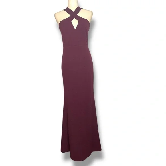 Lulu’s Wine Red Cutout Halter Bodycon Mermaid Maxi Gown Size Medium - Picture 2 of 8